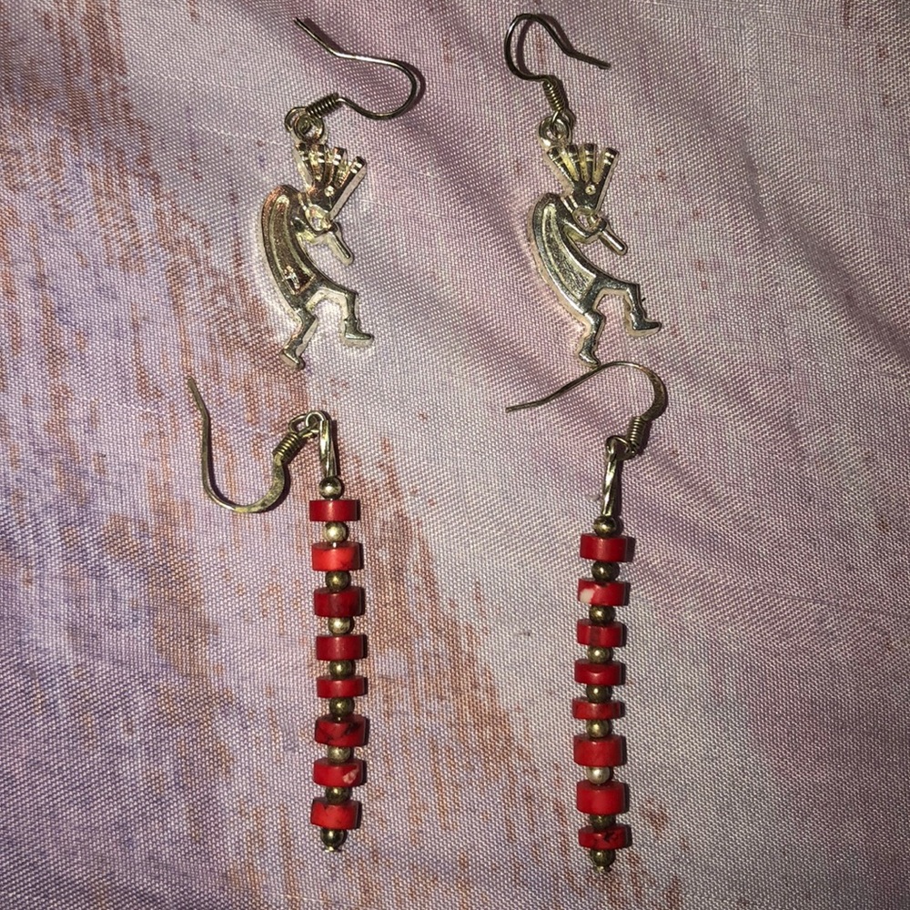 Kolopeli & red stone earrings